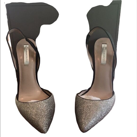 🎉HP🎉BCBGMaxAzria Black w/silver glitter heels 8M - Picture 2 of 10